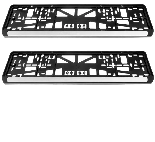 Рамки номерного знака черного цвета с белой вставкой, пластиковые, комплект: 2 рамки, 4 хромированных самореза