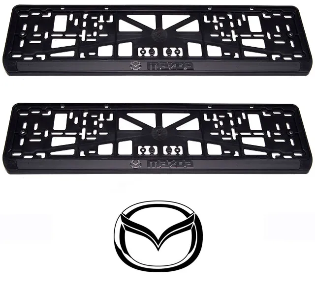 Рамки номерного знака Mazda, пластиковые, комплект: 2 рамки, 4 хромированных самореза