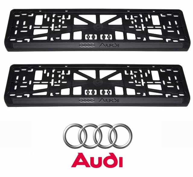 Рамки номерного знака Audi, пластиковые, комплект: 2 рамки, 4 хромированных самореза