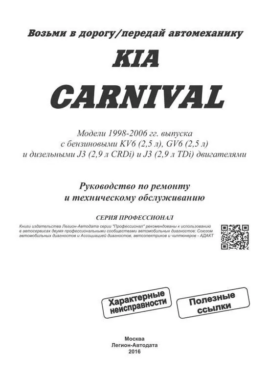 Комплект литературы по ремонту и обслуживанию Kia Carnival с 1998 года выпуска