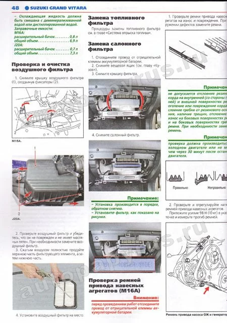 Техническое обслуживание и общие процедуры проверки SUZUKI GRAND VITARA