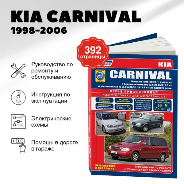 9 KIA CARNIVAL бензин / дизель 1998-2006 г.в. - подробное руководство по техническому обслуживанию и ремонту, инструкция по эксплуатации, электрические схемы | Легион-Aвтодата