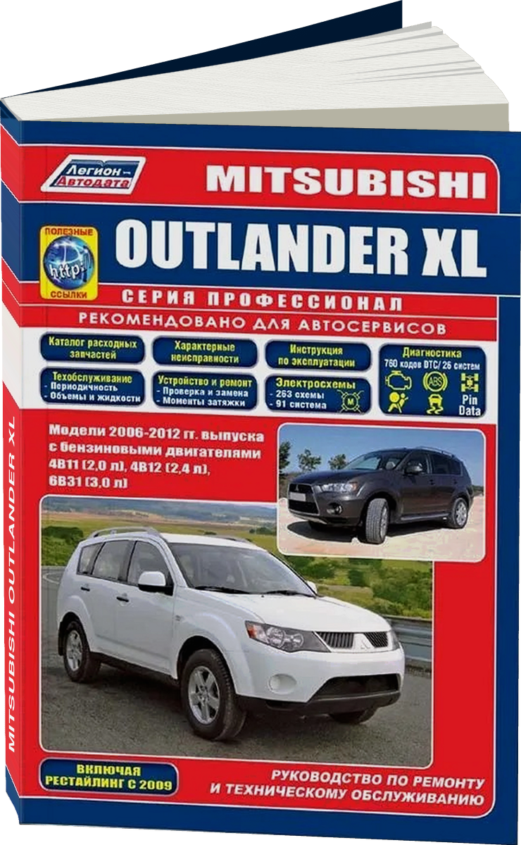 MITSUBISHI OUTLANDER XL бензин с 2007, рестайлинг с 2009 г.в. - подробное руководство по техническому обслуживанию и ремонту, инструкция по эксплуатации, электрические схемы