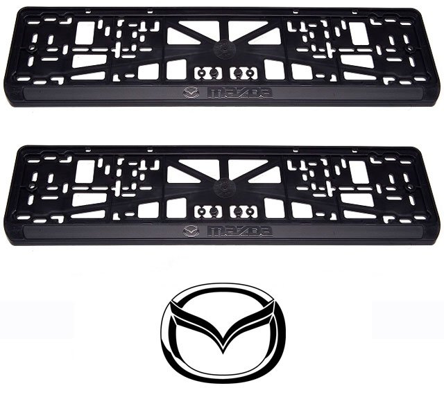 Рамки номерного знака Mazda, пластиковые, комплект: 2 рамки, 4 хромированных самореза