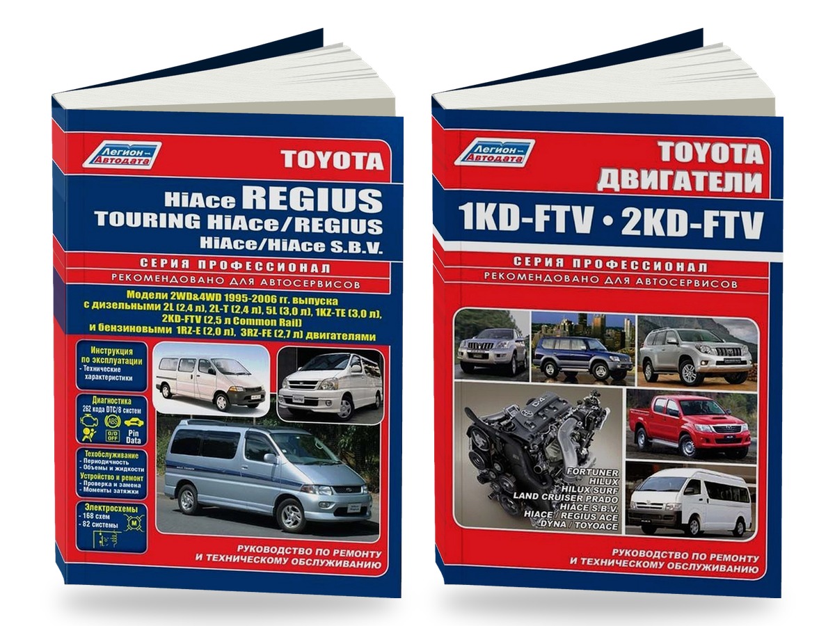 Комплект литературы по ремонту и обслуживанию Toyota Hi-ace Regius / Hi-ace Touring / Regius / Hi-ace SBV 1995-2006 года выпуска