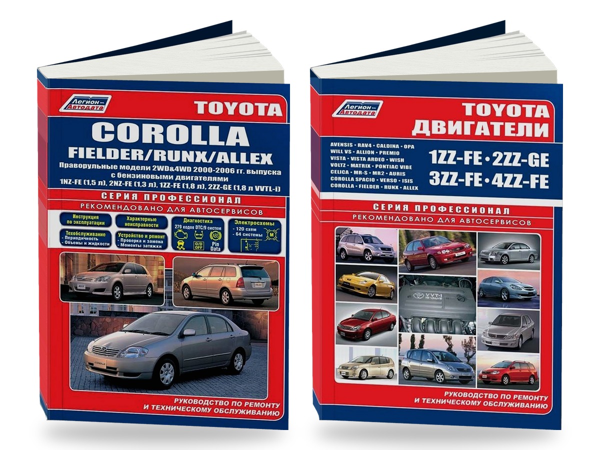 Комплект литературы по ремонту и обслуживанию Toyota Corolla Fielder / Runx / Allex с 2000 года выпуска