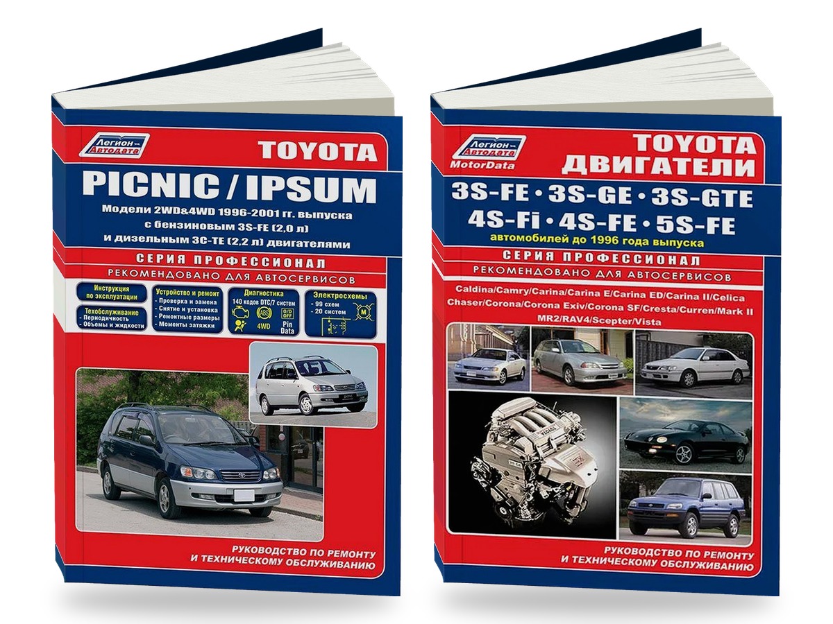 Комплект литературы по ремонту и обслуживанию Toyota Ipsum / Picnic 2WD и 4WD 1996-2001 года выпуска