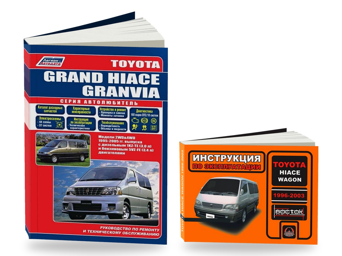 Комплект литературы по ремонту и обслуживанию Toyota Grand Hiace / Granvia 2WD и 4WD 1995-2005 года выпуска