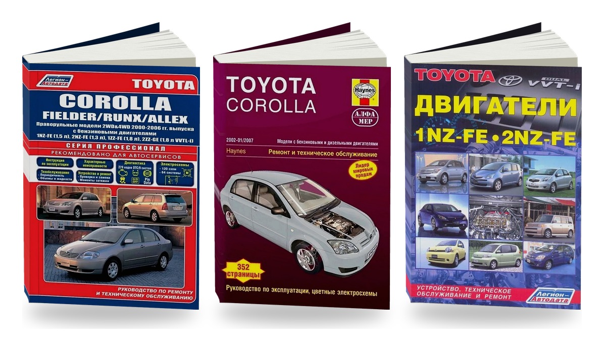 Комплект литературы по ремонту и обслуживанию Toyota Corolla Fielder / Runx / Allex с 2000 двигатели 1NZ-FE / 2NZ-FE