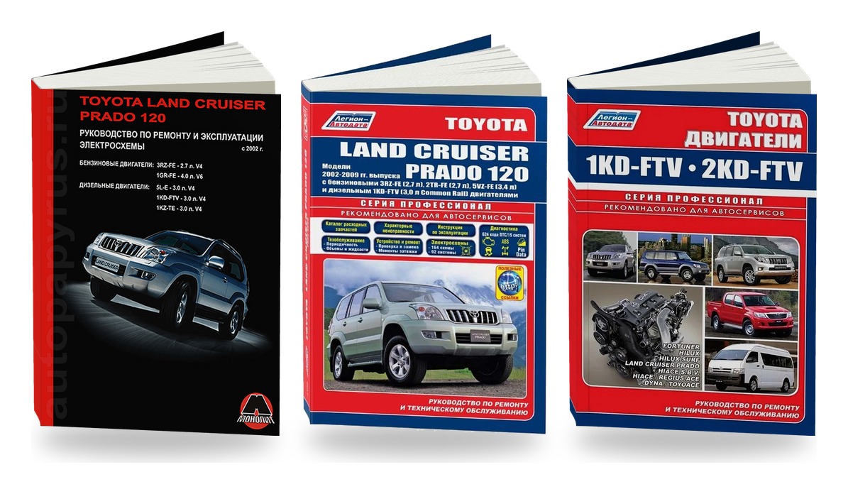Комплект литературы по ремонту и обслуживанию Toyota Land Cruiser Prado 120 с 2002 двигатели 1KD-FTV / 2KD-FTV