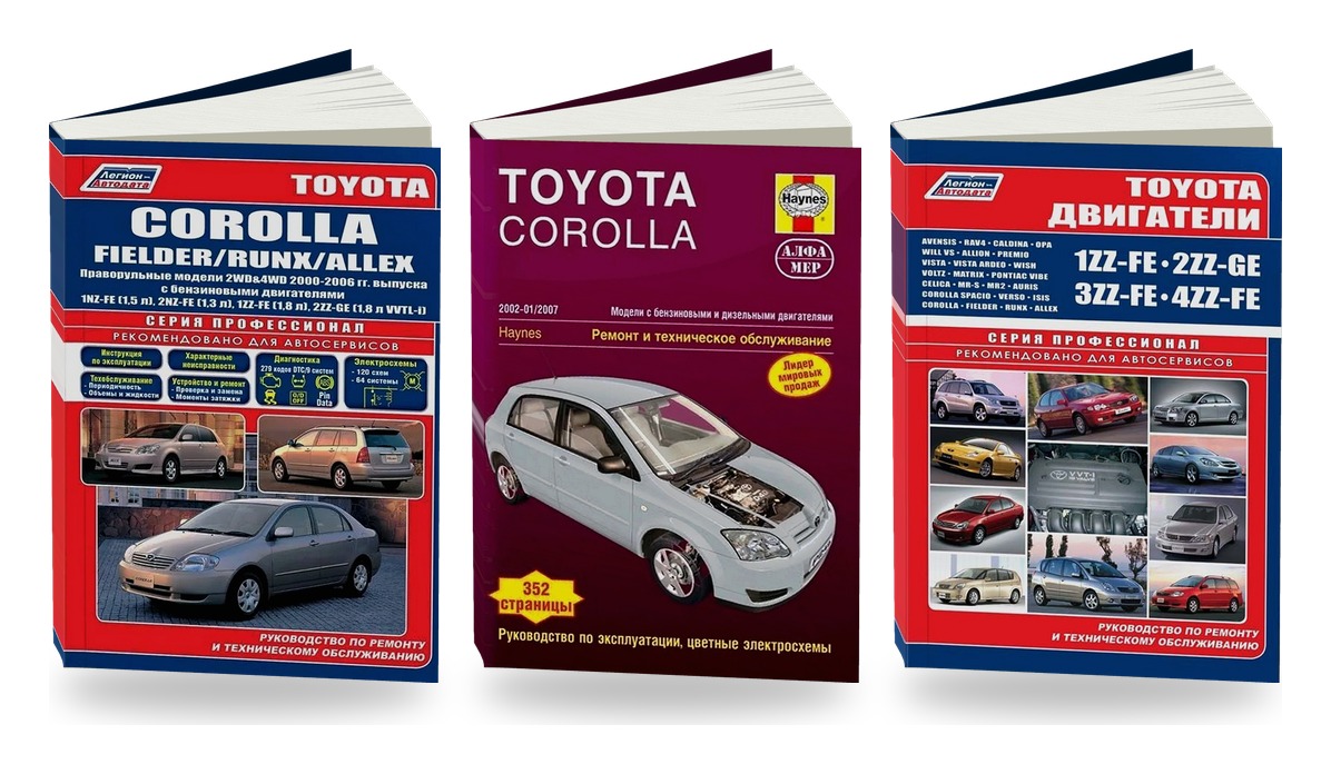 Комплект литературы по ремонту и обслуживанию Toyota Corolla Fielder / Runx / Allex с 2000 двигатели 1ZZ-FE / 2ZZ-GE / 3ZZ-FE / 4ZZ-FE
