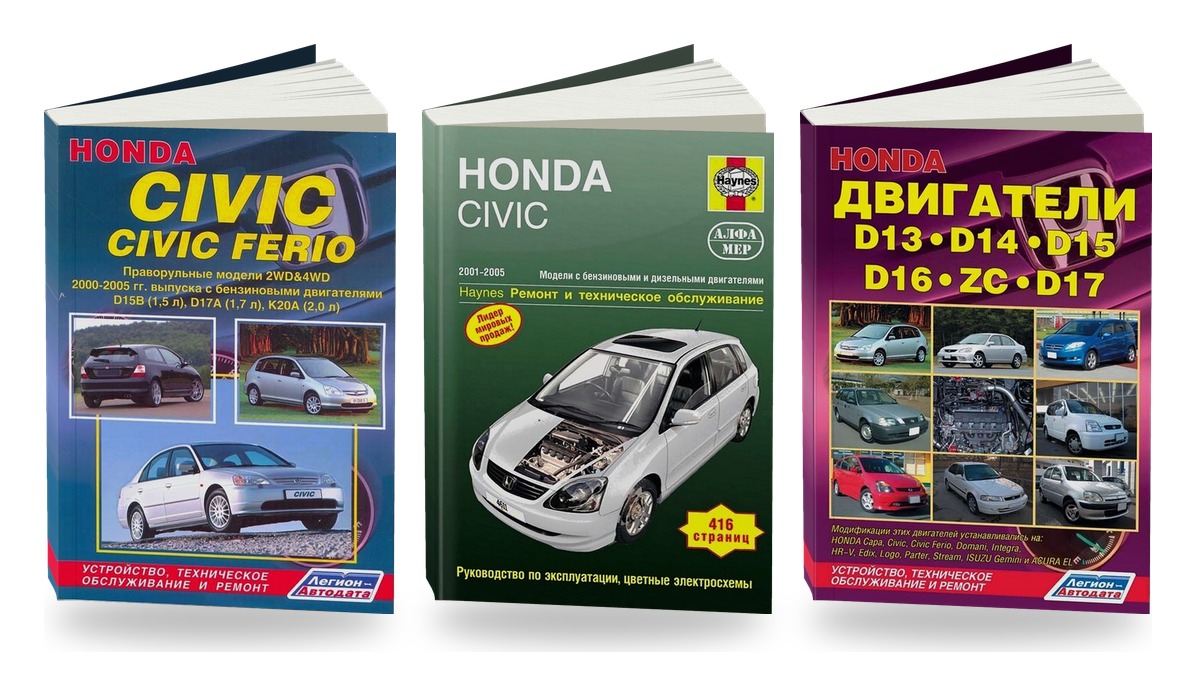 Комплект литературы по ремонту и обслуживанию Honda Civic / Civic Ferio RHD 2000-2005 года выпуска двигатели D13 / D14 / D15 / D16 / D17