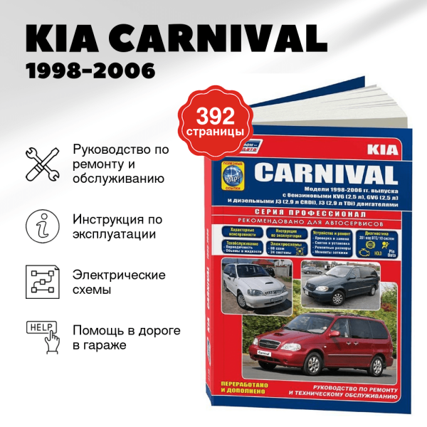 9 KIA CARNIVAL бензин / дизель 1998-2006 г.в. - подробное руководство по техническому обслуживанию и ремонту, инструкция по эксплуатации, электрические схемы | Легион-Aвтодата